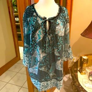 Turquoise black and multicolor blouse in size 1X by notationNotations
